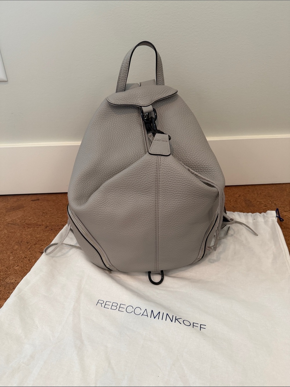Rebecca Minkoff Light Grey Pebbled Leather Backpack